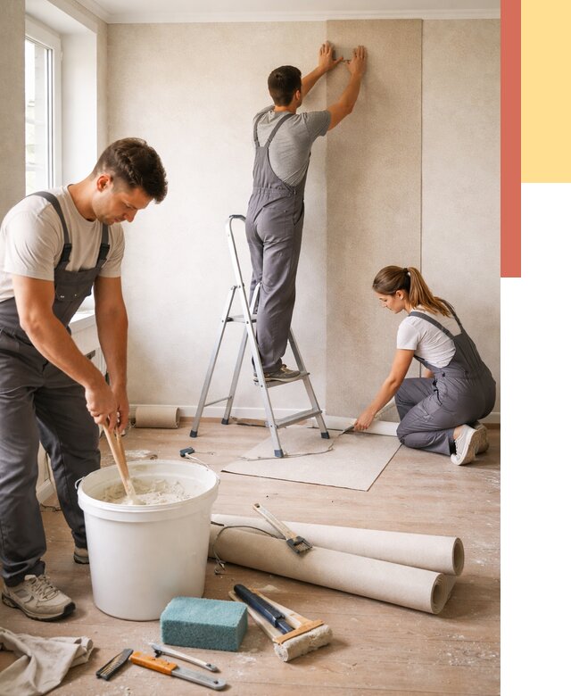 Оклейка стен обоями в Энгельс от 3731 руб/м2 — быстро и недорого | ОТДЕЛОЧНИК-Энг