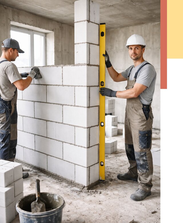 Кладка перегородок из пеноблока в Энгельс от 1919 руб. под ключ | ОТДЕЛОЧНИК-Энг