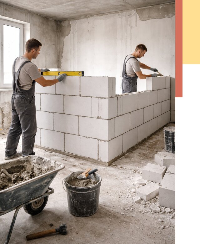 Кладка перегородок из ПГП в Энгельс от 2665 руб./м2 — монтаж и возведение под ключ | ОТДЕЛОЧНИК-Энг