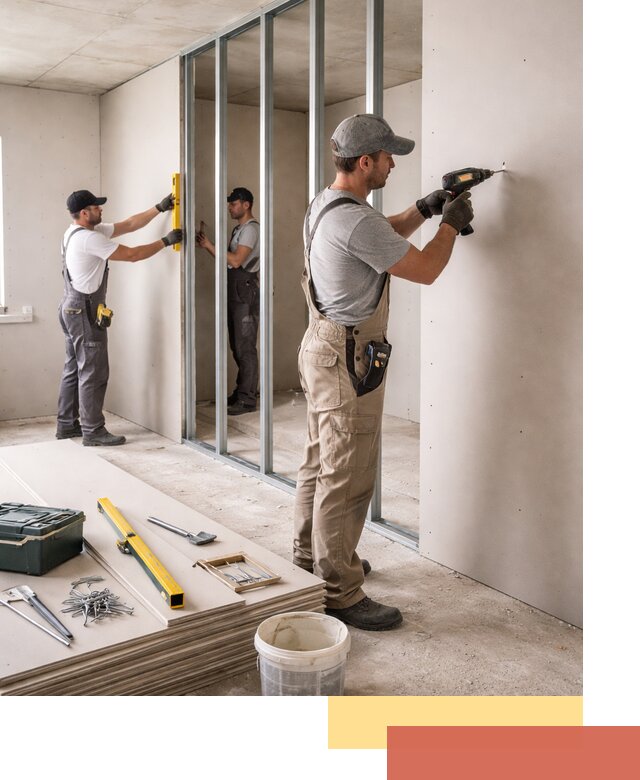 Однослойная перегородка из гипсокартона в Энгельс под ключ, монтаж и отделка