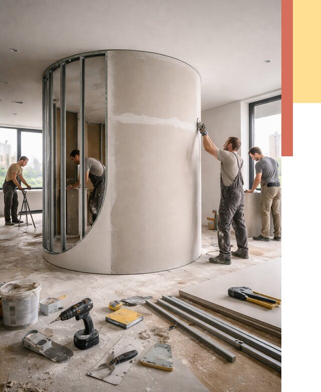 Радиусная перегородка из гипсокартона в Энгельс от 3091 руб. под ключ | ОТДЕЛОЧНИК-Энг