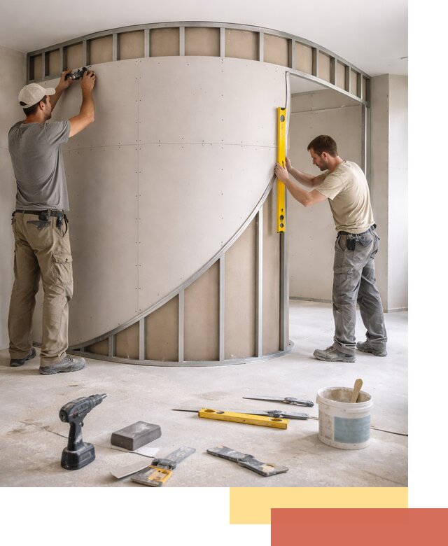 Радиусная перегородка из гипсокартона в Энгельс под ключ