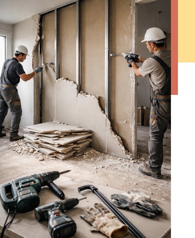 Демонтаж перегородки из гипсокартона в Энгельс от 1279 руб. быстро и недорого | ОТДЕЛОЧНИК-Энг