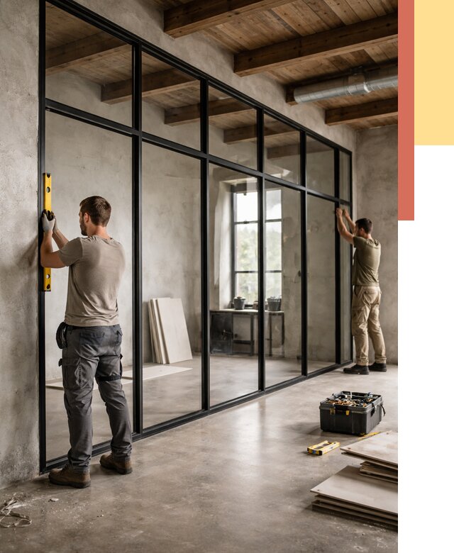 Стеклянные перегородки лофт в Энгельс от 11192 руб. под ключ | ОТДЕЛОЧНИК-Энг