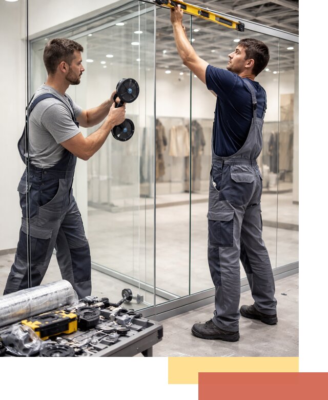 Стеклянные перегородки для магазинов в Энгельс — монтаж и установка