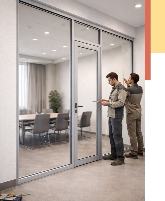 Установка и монтаж алюминиевых перегородок со стеклом в Энгельс от 8740 руб. | ОТДЕЛОЧНИК-Энг