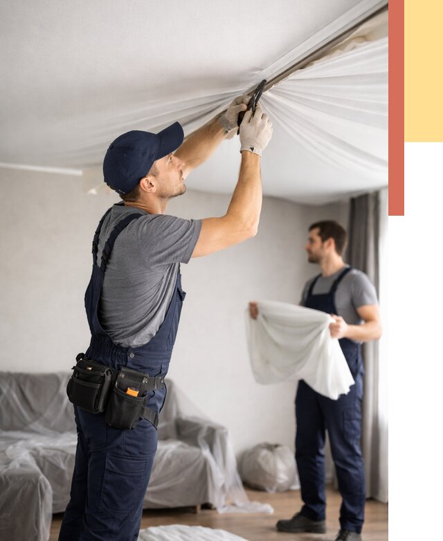 Демонтаж натяжного потолка в Энгельс от 4797 руб. — снятие и разбор под ключ | ОТДЕЛОЧНИК-Энг