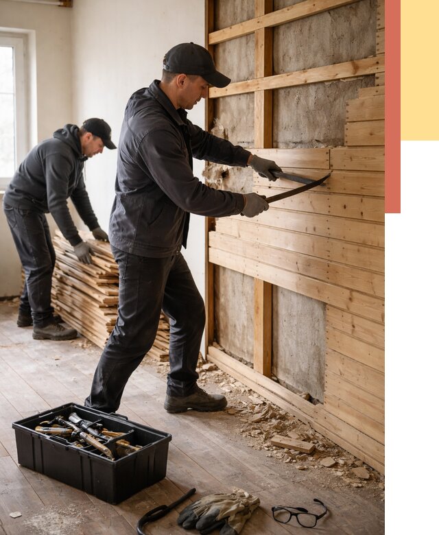 Демонтаж вагонки в Энгельс от 4050 руб/м2 — быстро и недорого | ОТДЕЛОЧНИК-Энг