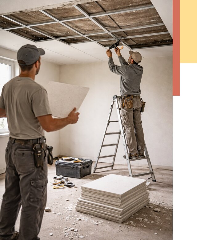 Замена плит подвесного потолка в Энгельс от 1865 руб. быстро и недорого | ОТДЕЛОЧНИК-Энг