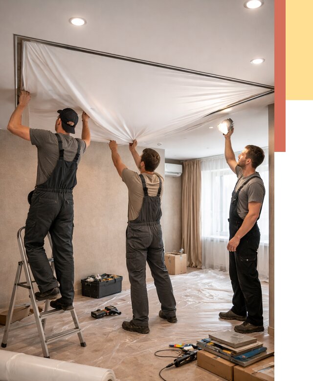 Монтаж ПВХ натяжного потолка в Энгельс от 3731 руб. под ключ | ОТДЕЛОЧНИК-Энг