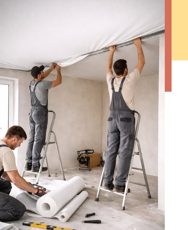 Монтаж тканевого натяжного потолка в Энгельс от 3731 руб. под ключ | ОТДЕЛОЧНИК-Энг