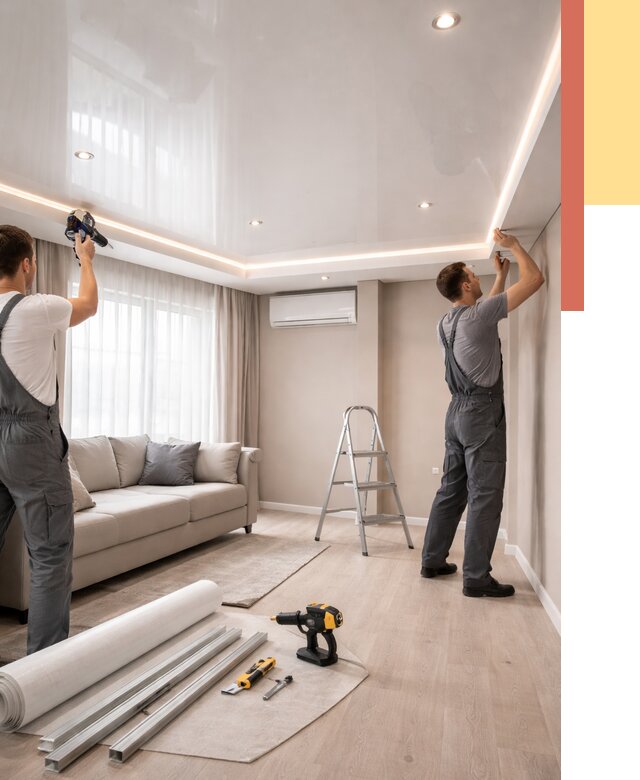 Монтаж глянцевого натяжного потолка в Энгельс от 799 руб. под ключ | ОТДЕЛОЧНИК-Энг