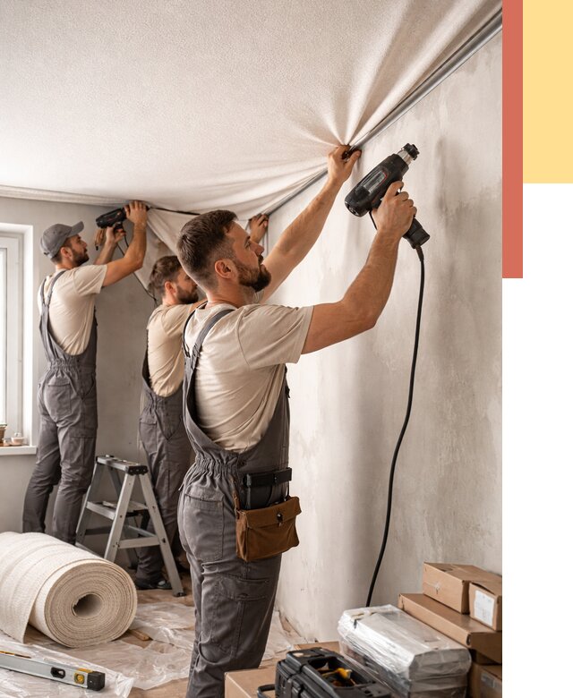 Монтаж фактурного натяжного потолка в Энгельс от 799 руб. — ОТДЕЛОЧНИК-Энг