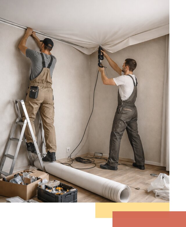 Монтаж цветного натяжного потолка в Энгельс за один день