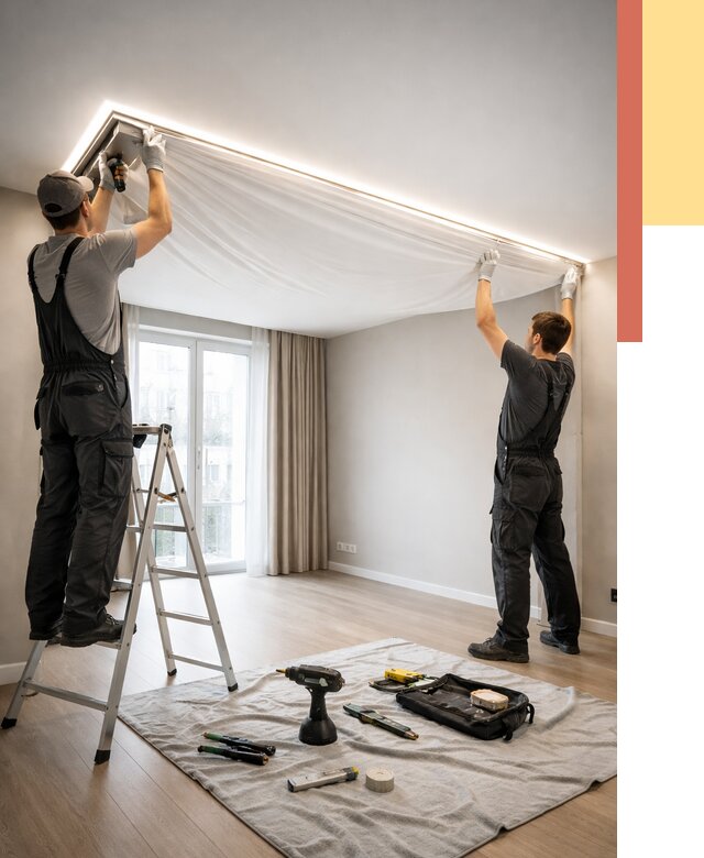 Монтаж парящего натяжного потолка в Энгельс от 4797 руб. быстро и недорого | ОТДЕЛОЧНИК-Энг