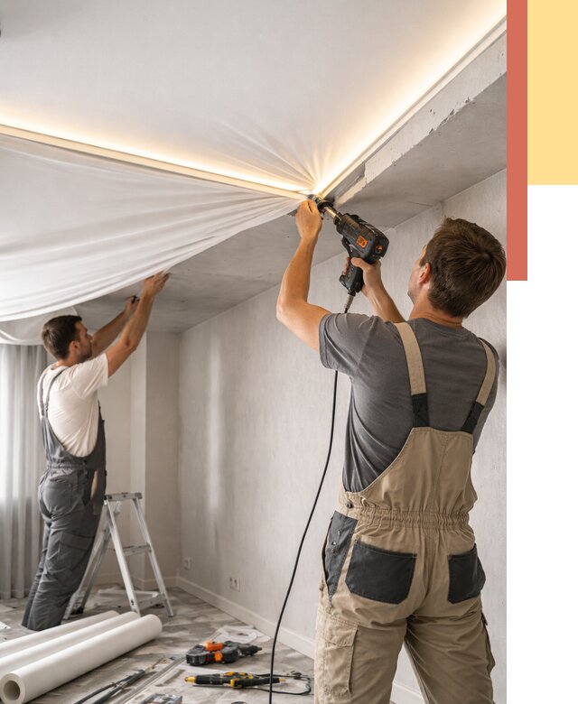 Монтаж натяжного потолка с подсветкой в Энгельс от 1013 руб. | ОТДЕЛОЧНИК-Энг