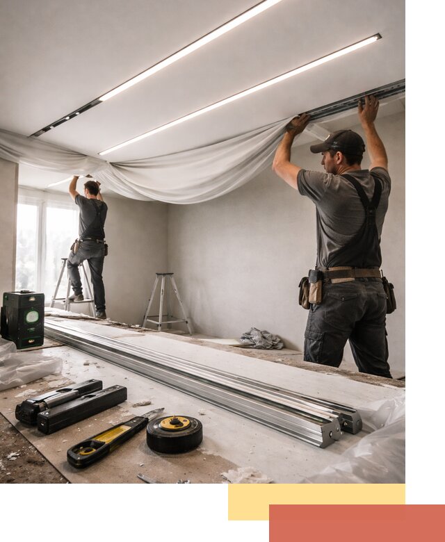 Монтаж натяжных потолков со световыми линиями в Энгельс