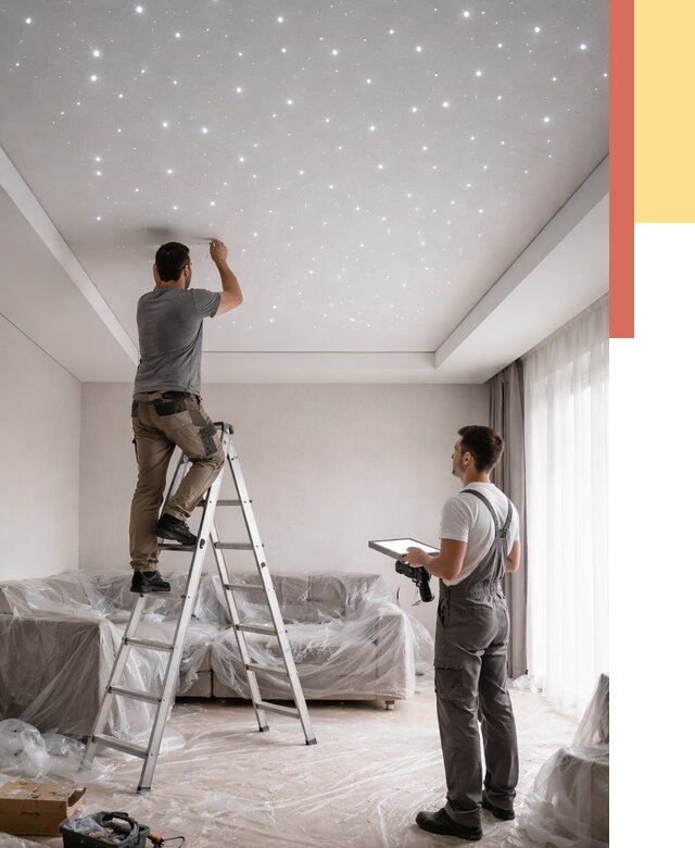 Монтаж натяжного потолка «звездное небо» в Энгельс от 6928 руб. | ОТДЕЛОЧНИК-Энг