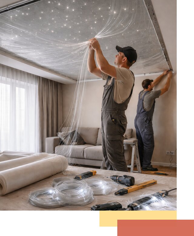 Монтаж натяжного потолка «Звездное небо» в Энгельс