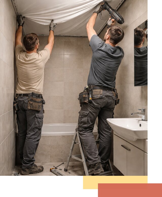 Монтаж натяжного потолка в ванной в Энгельс быстро и качественно