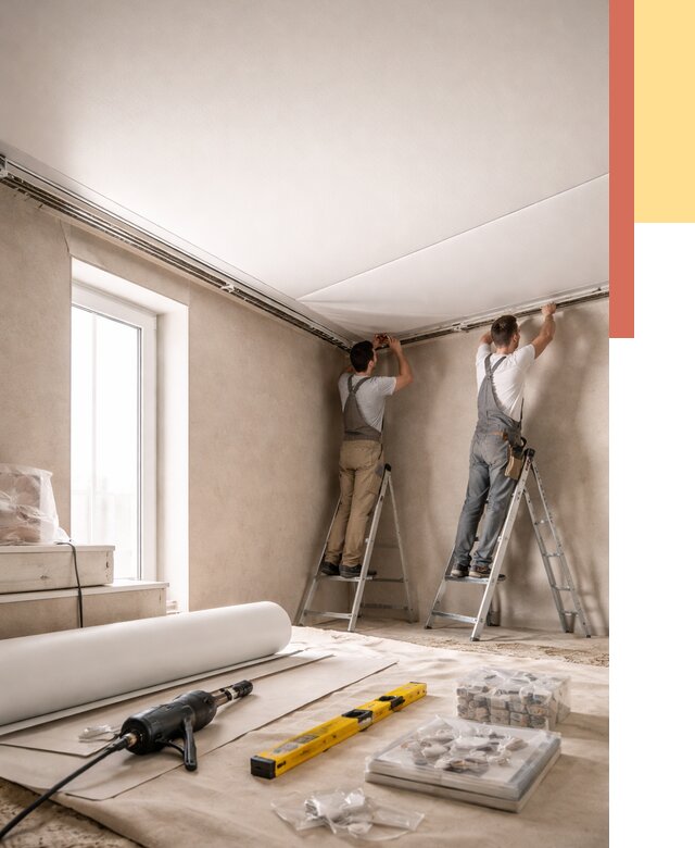 Монтаж натяжного потолка в спальне в Энгельс от 4050 руб. под ключ | ОТДЕЛОЧНИК-Энг