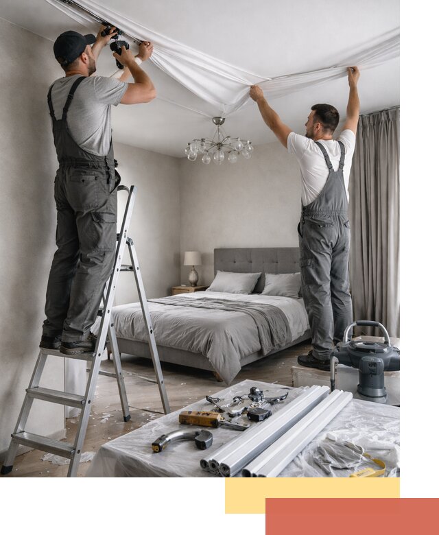 Монтаж натяжного потолка в спальне в Энгельс