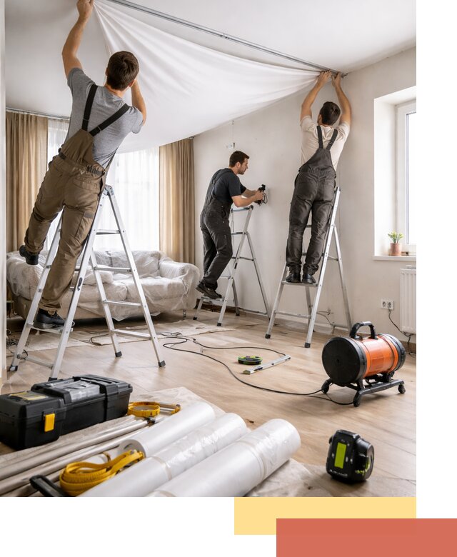 Монтаж натяжного потолка в гостиной в Энгельс