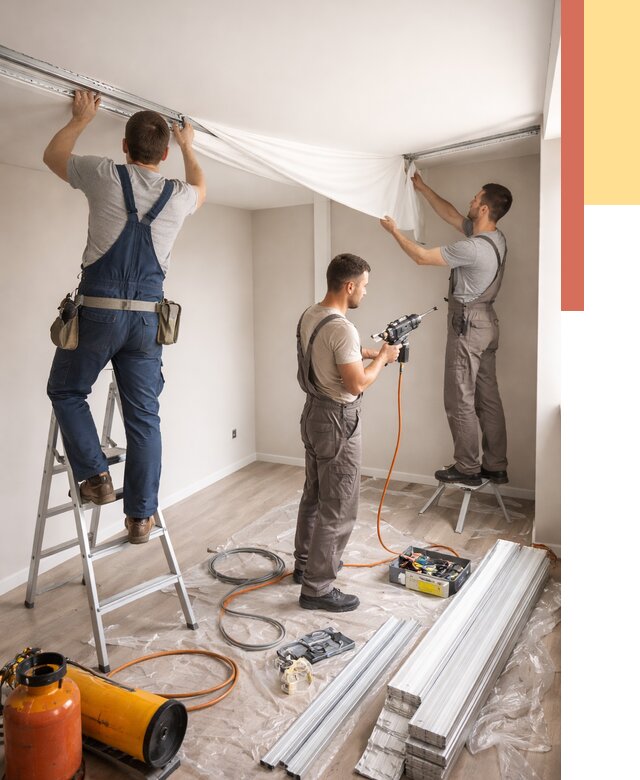 Монтаж натяжного потолка в студии в Энгельс от 5862 руб. — быстро и недорого | ОТДЕЛОЧНИК-Энг