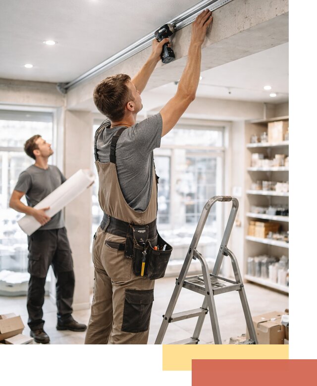 Монтаж натяжных потолков в магазине в Энгельс