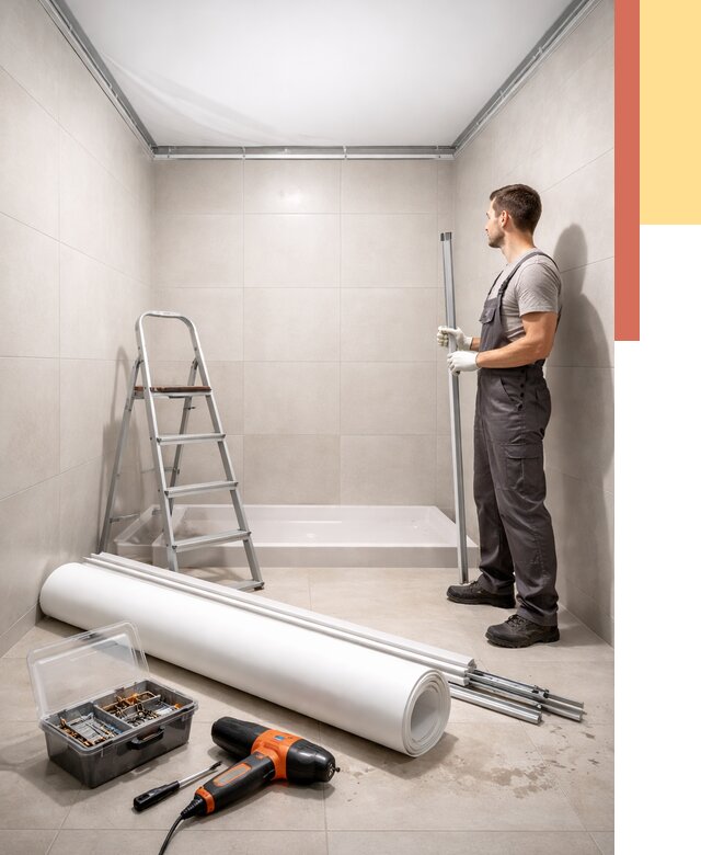 Монтаж натяжного потолка в санузле в Энгельс от 1972 руб. — ОТДЕЛОЧНИК-Энг