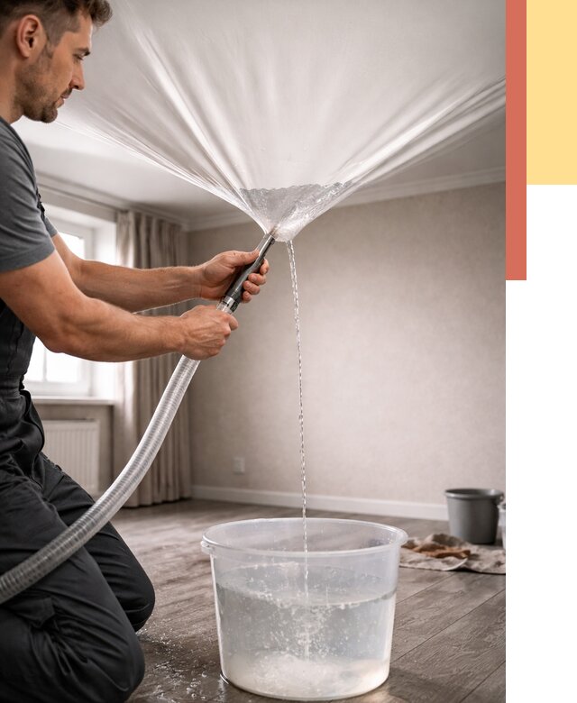 Слив воды с натяжного потолка в Энгельс от 2665 руб. быстро и недорого | ОТДЕЛОЧНИК-Энг