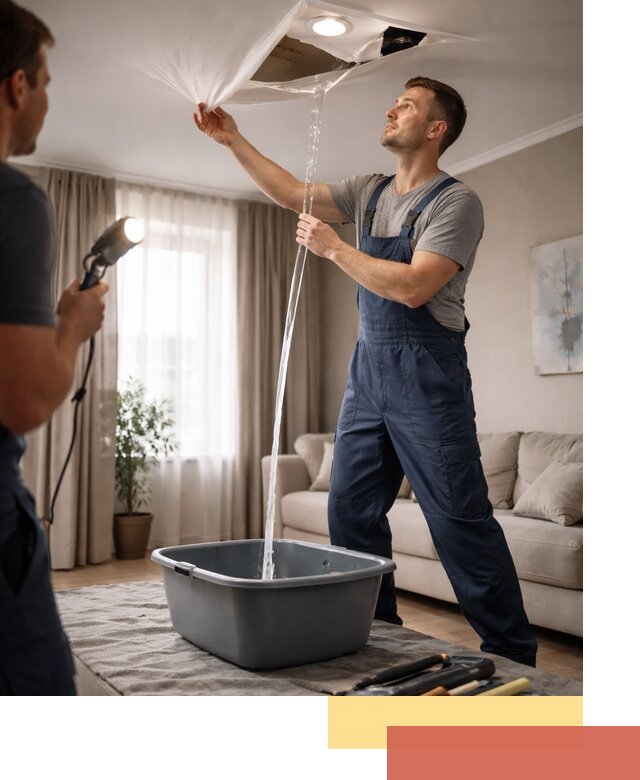 Слив воды с натяжного потолка в Энгельс быстро и аккуратно