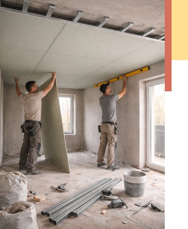 Одноуровневый потолок из гипсокартона в Энгельс от 799 руб. — монтаж под ключ | ОТДЕЛОЧНИК-Энг