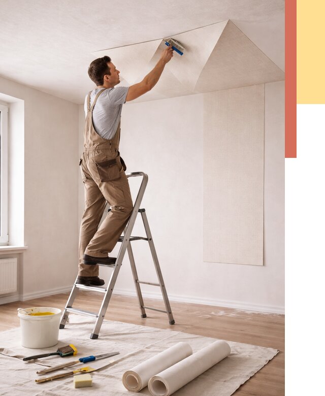 Поклейка обоев на потолок в Энгельс от 4797 руб. быстро и недорого | ОТДЕЛОЧНИК-Энг