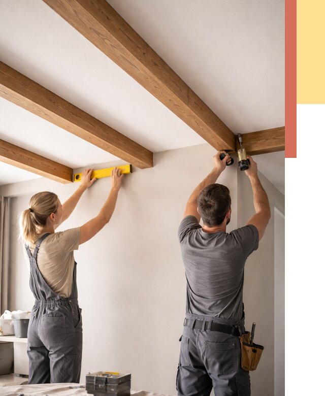 Монтаж декоративных балок на потолок в Энгельс от 4477 руб. — ОТДЕЛОЧНИК-Энг